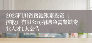 2025四川省岳池银泰投资（控股）有限公司招聘急需紧缺专业人才1人公告