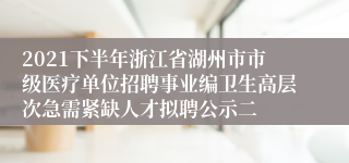 2021下半年浙江省湖州市市级医疗单位招聘事业编卫生高层次急需紧缺人才拟聘公示二