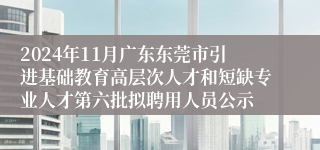 2024年11月广东东莞市引进基础教育高层次人才和短缺专业人才第六批拟聘用人员公示