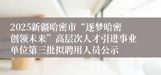 2025新疆哈密市“逐梦哈密创领未来”高层次人才引进事业单位第三批拟聘用人员公示