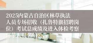 2025内蒙古自治区林草执法人员专场招收（扎鲁特旗招聘岗位）考试总成绩及进入体检考察环节人员名单公告