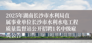 2025年湖南长沙市水利局直属事业单位长沙市水利水电工程质量监督站公开招聘1名中级雇员公告