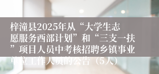 梓潼县2025年从“大学生志愿服务西部计划”和“三支一扶”项目人员中考核招聘乡镇事业单位工作人员的公告（5人）