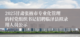 2025甘肃张掖市专业化管理的村党组织书记招聘临泽县拟录用人员公示