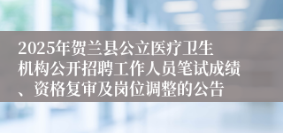 2025年贺兰县公立医疗卫生机构公开招聘工作人员笔试成绩、资格复审及岗位调整的公告