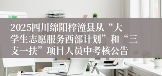 2025四川绵阳梓潼县从“大学生志愿服务西部计划”和“三支一扶”项目人员中考核公告