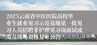2025云南省中医医院高校毕业生就业见习示范基地第一批见习人员招聘非护理见习岗面试成绩及现场资格复审公告
