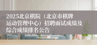 2025北京棋院（北京市棋牌运动管理中心）招聘面试成绩及综合成绩排名公告