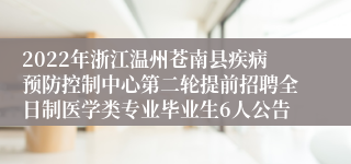 2022年浙江温州苍南县疾病预防控制中心第二轮提前招聘全日制医学类专业毕业生6人公告