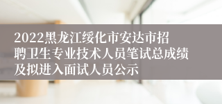 2022黑龙江绥化市安达市招聘卫生专业技术人员笔试总成绩及拟进入面试人员公示