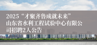 2025“才聚齐鲁成就未来”山东省水利工程试验中心有限公司招聘2人公告