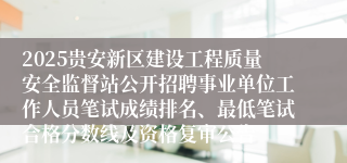 2025贵安新区建设工程质量安全监督站公开招聘事业单位工作人员笔试成绩排名、最低笔试合格分数线及资格复审公告