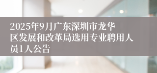 2025年9月广东深圳市龙华区发展和改革局选用专业聘用人员1人公告