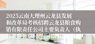 2025云南大理州云龙县发展和改革局考核招聘云龙县粮食购销有限责任公司主要负责人(执行董事兼总经理)拟聘用人员公示