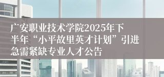 广安职业技术学院2025年下半年“小平故里英才计划”引进急需紧缺专业人才公告