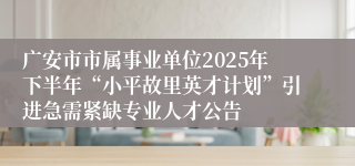 广安市市属事业单位2025年下半年“小平故里英才计划”引进急需紧缺专业人才公告