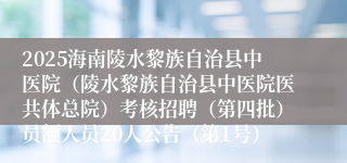 2025海南陵水黎族自治县中医院（陵水黎族自治县中医院医共体总院）考核招聘（第四批）员额人员20人公告（第1号）