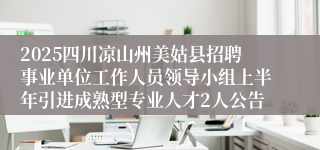 2025四川凉山州美姑县招聘事业单位工作人员领导小组上半年引进成熟型专业人才2人公告