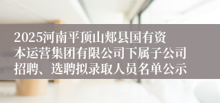 2025河南平顶山郏县国有资本运营集团有限公司下属子公司招聘、选聘拟录取人员名单公示