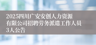 2025四川广安安创人力资源有限公司招聘劳务派遣工作人员3人公告