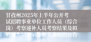 甘孜州2025年上半年公开考试招聘事业单位工作人员（综合岗）考察递补人员考察结果及拟聘用人员公示等相关事项的公告