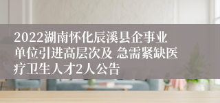 2022湖南怀化辰溪县企事业单位引进高层次及 急需紧缺医疗卫生人才2人公告