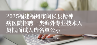 2025福建福州市闽侯县精神病医院招聘一类编外专业技术人员拟面试人选名单公示