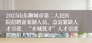 2025山东聊城市第二人民医院招聘备案制人员、急需紧缺人才引进、“水城优才”人才引进拟聘用人员公示