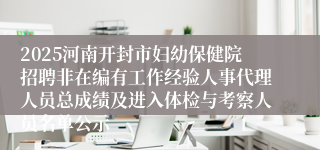 2025河南开封市妇幼保健院招聘非在编有工作经验人事代理人员总成绩及进入体检与考察人员名单公示