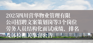 2025四川营华物业管理有限公司招聘文案策划岗等3个岗位劳务人员结构化面试成绩、排名及体检相关事宜公告