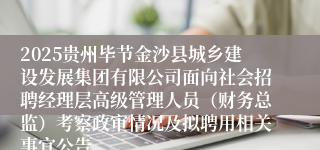 2025贵州毕节金沙县城乡建设发展集团有限公司面向社会招聘经理层高级管理人员（财务总监）考察政审情况及拟聘用相关事宜公告