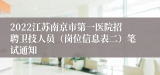 2022江苏南京市第一医院招聘卫技人员（岗位信息表二）笔试通知