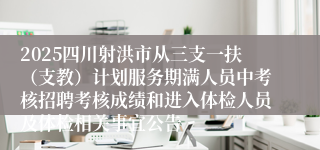 2025四川射洪市从三支一扶（支教）计划服务期满人员中考核招聘考核成绩和进入体检人员及体检相关事宜公告