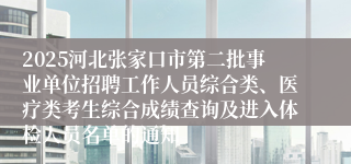 2025河北张家口市第二批事业单位招聘工作人员综合类、医疗类考生综合成绩查询及进入体检人员名单的通知