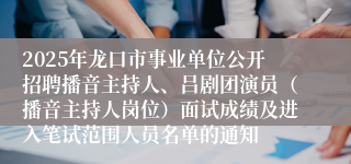 2025年龙口市事业单位公开招聘播音主持人、吕剧团演员（播音主持人岗位）面试成绩及进入笔试范围人员名单的通知