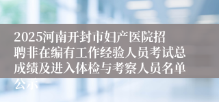 2025河南开封市妇产医院招聘非在编有工作经验人员考试总成绩及进入体检与考察人员名单公示