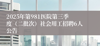 2025年第981医院第三季度（二批次）社会用工招聘6人公告