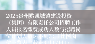 2025贵州黔凯城镇建设投资（集团）有限责任公司招聘工作人员报名缴费成功人数与招聘岗位计划人数达不到3：1比例岗位一览表（截止9月17日17：00）