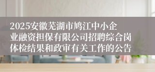 2025安徽芜湖市鸠江中小企业融资担保有限公司招聘综合岗体检结果和政审有关工作的公告