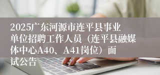 2025广东河源市连平县事业单位招聘工作人员（连平县融媒体中心A40、A41岗位）面试公告 