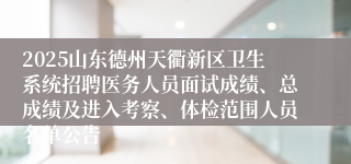 2025山东德州天衢新区卫生系统招聘医务人员面试成绩、总成绩及进入考察、体检范围人员名单公告