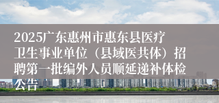 2025广东惠州市惠东县医疗卫生事业单位（县域医共体）招聘第一批编外人员顺延递补体检公告