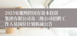 2025安徽鸠控国有资本投资集团有限公司及二级公司招聘工作人员岗位计划核减公告