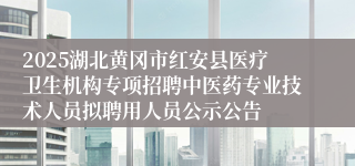 2025湖北黄冈市红安县医疗卫生机构专项招聘中医药专业技术人员拟聘用人员公示公告