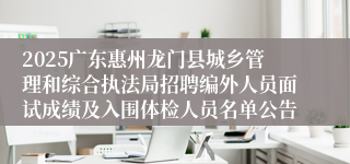2025广东惠州龙门县城乡管理和综合执法局招聘编外人员面试成绩及入围体检人员名单公告