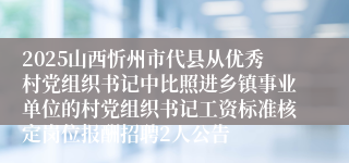 2025山西忻州市代县从优秀村党组织书记中比照进乡镇事业单位的村党组织书记工资标准核定岗位报酬招聘2人公告