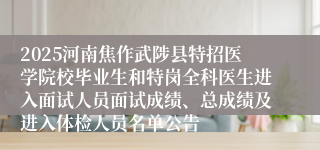2025河南焦作武陟县特招医学院校毕业生和特岗全科医生进入面试人员面试成绩、总成绩及进入体检人员名单公告