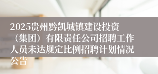 2025贵州黔凯城镇建设投资（集团）有限责任公司招聘工作人员未达规定比例招聘计划情况公告