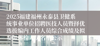 2025福建福州永泰县卫健系统事业单位招聘医技人员暨择优选拔编内工作人员综合成绩及拟参加体检人员名单公示