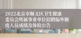 2022北京市顺义区卫生健康委员会所属事业单位招聘编外额度人员成绩及体检公告